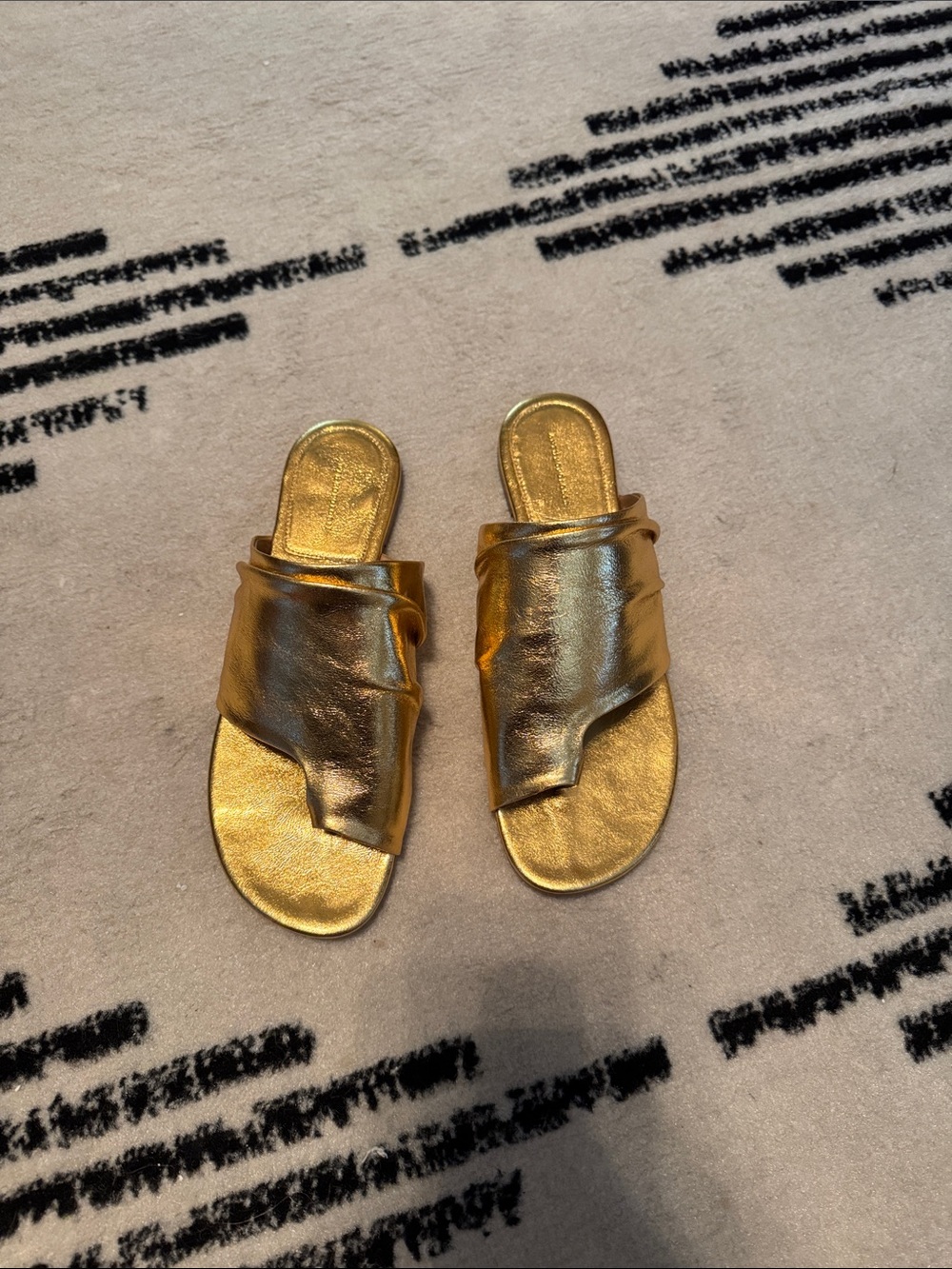 Anthropologie Gold Metallic Slide Sandals - Women